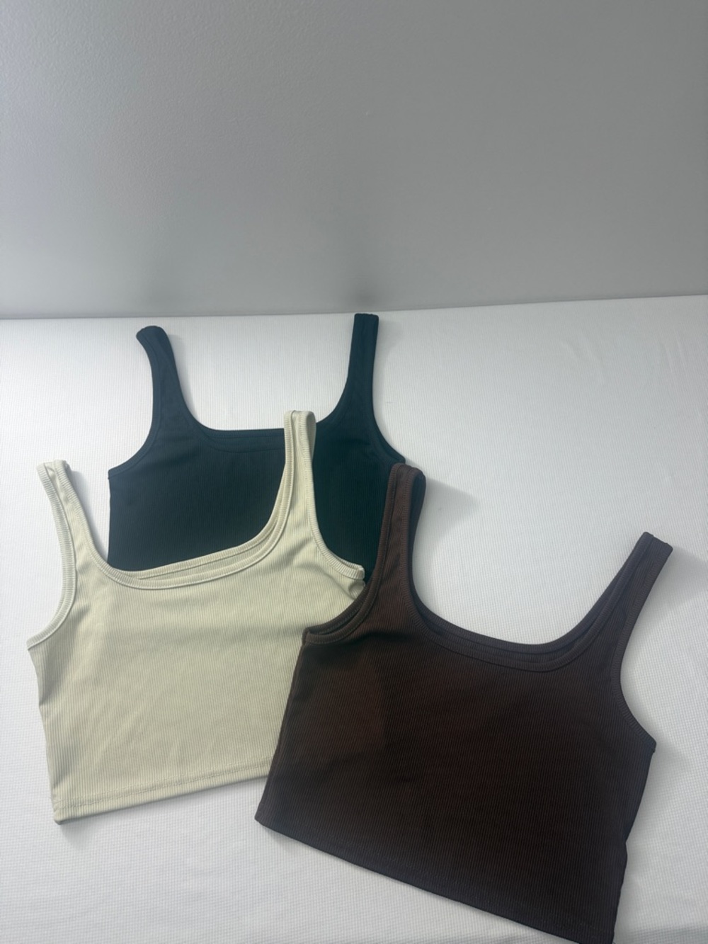 3x Basic Ribbed Scoop Neck Tank Top - Black, Cream, Brown